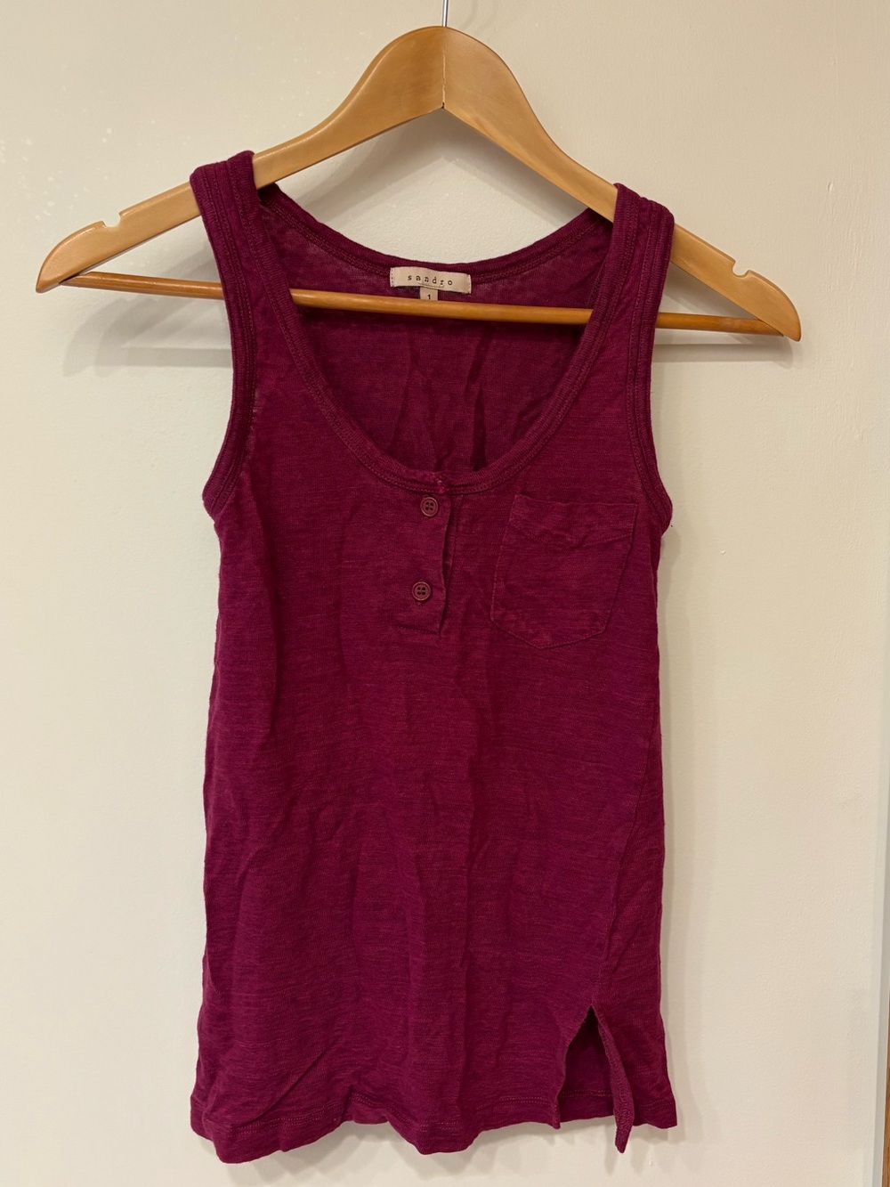 Sandro Sleeveless Henley Tank - Deep Berry